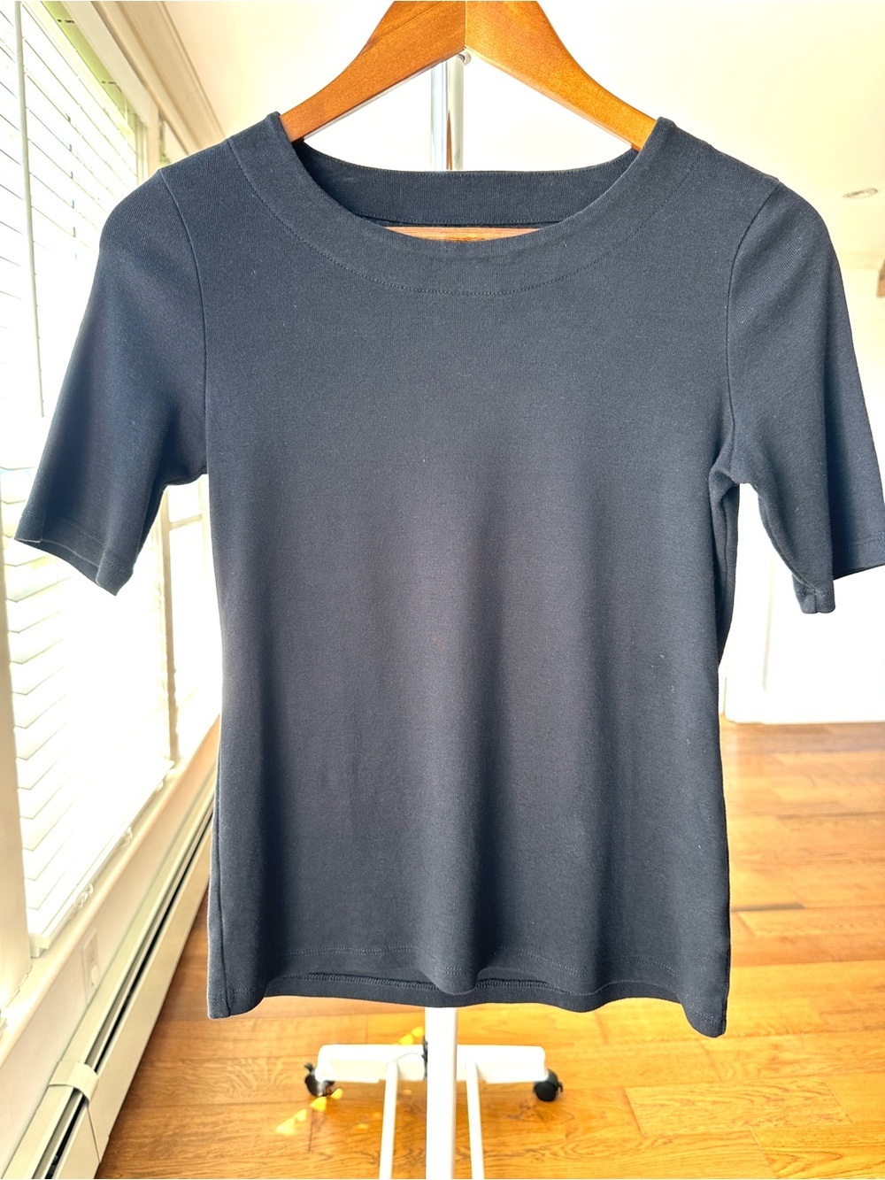 Talbots Classic Black Women's Short Sleeve Top With Round Neckline, Slim Fit